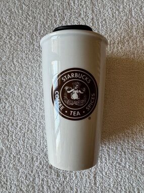 Starbucks Cream Ceramic Tumbler with Brown Logo